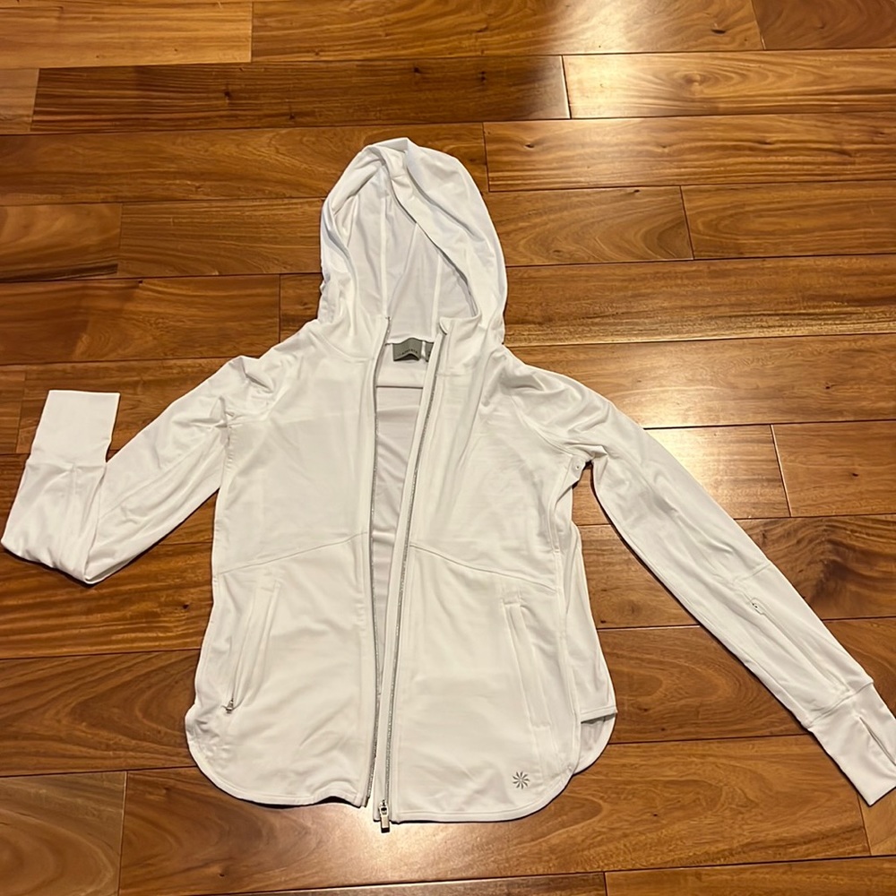 Athleta light weight hoodie with sleeve zip pocket and 2 front pockets